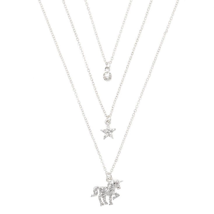 Silver Glitter Unicorn Pendant Necklaces - 3 Pack,