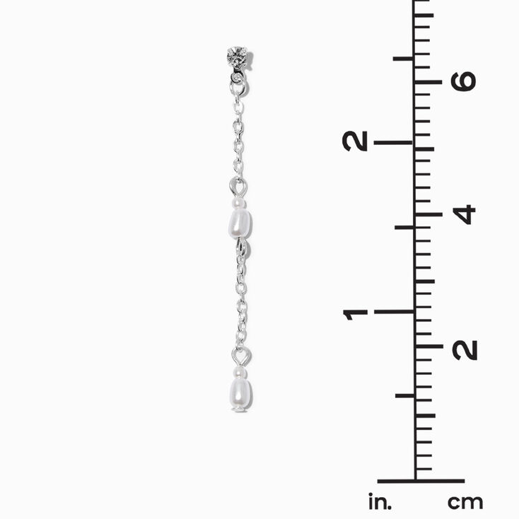 Silver-tone Cubic Zirconia &amp; Pearl 2&quot; Linear Drop Earrings,