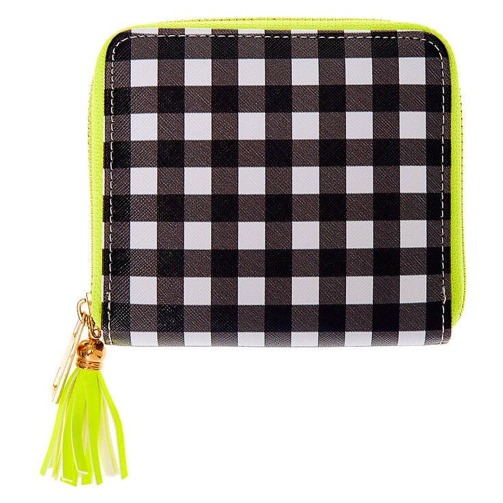 Neon Gingham Mini Zip Wallet,