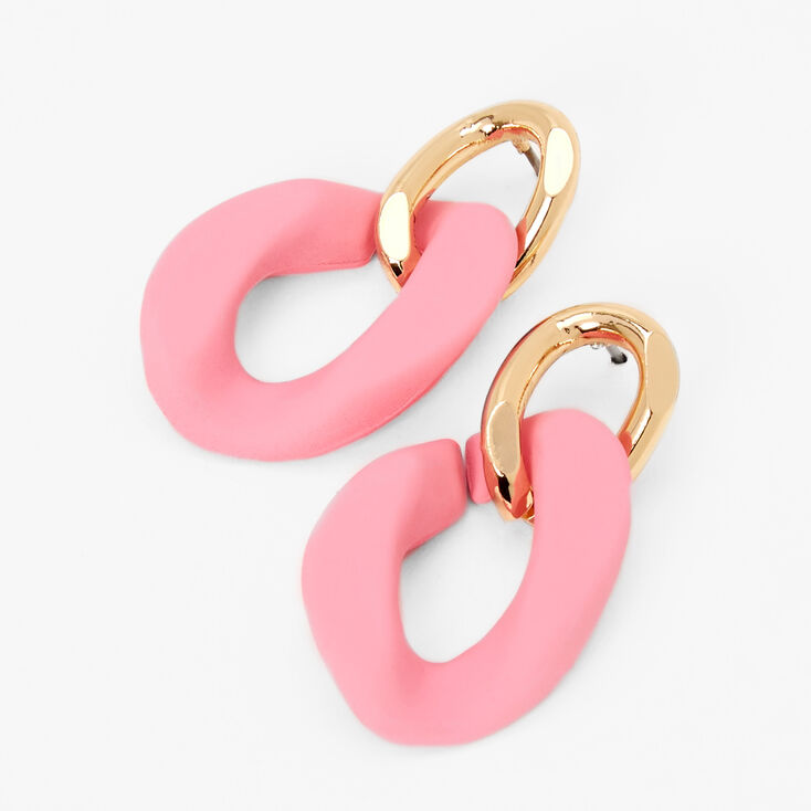 Gold Rubber Pink Chainlink Drop Earrings,