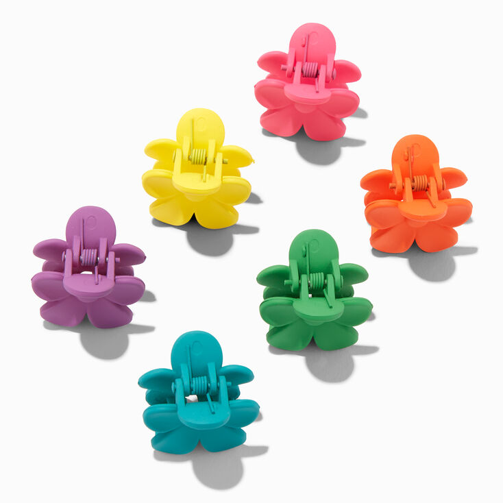 Rainbow Matte Flower Hair Claws - 6 Pack,