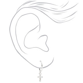 Silver Embellished Mixed Cross Earrings - 9 Pack,