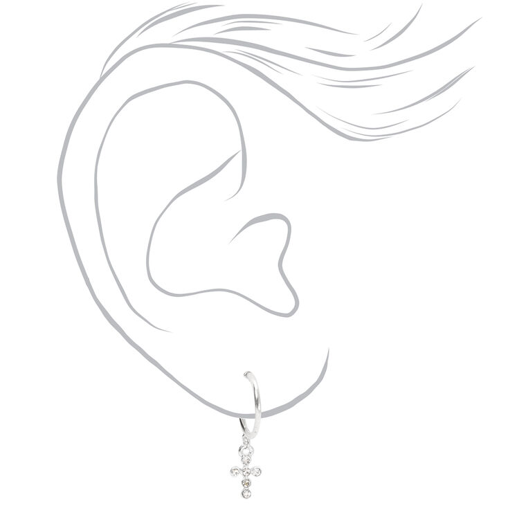 Silver Embellished Mixed Cross Earrings - 9 Pack,