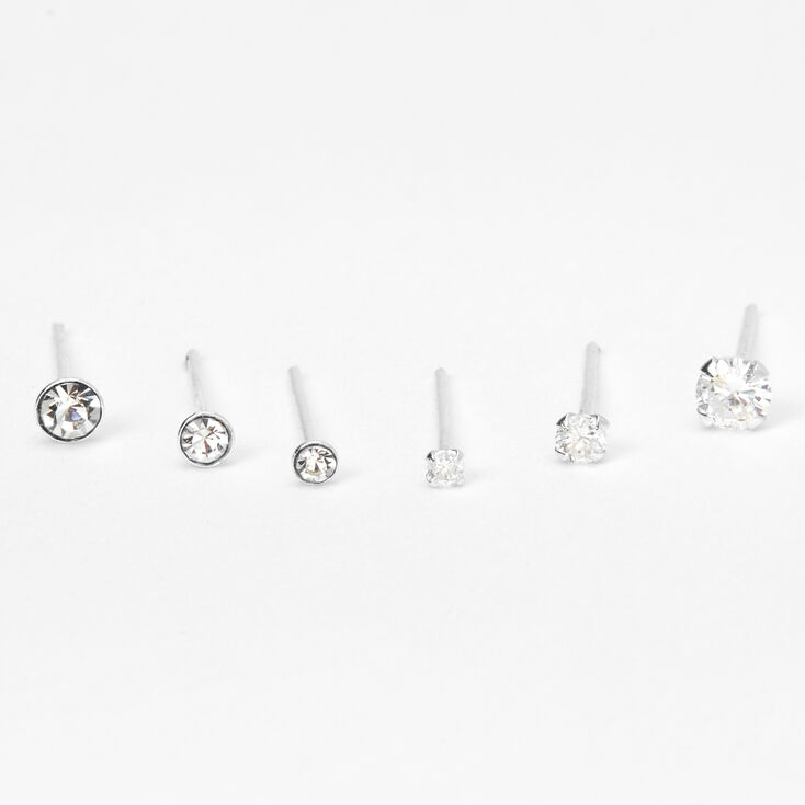 Sterling Silver 22G Mixed Stone Nose Rings - 6 Pack,