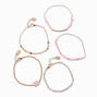 Pink Leaf Gold Beaded Chain Bracelets - 5 Pack,