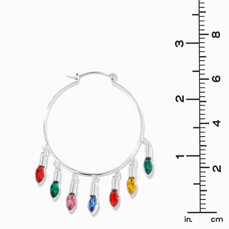Gemstone Christmas Lights 50MM Silver-tone Hoop Earrings,