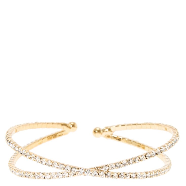 Gold Rhinestone Criss Cross Bracelet,