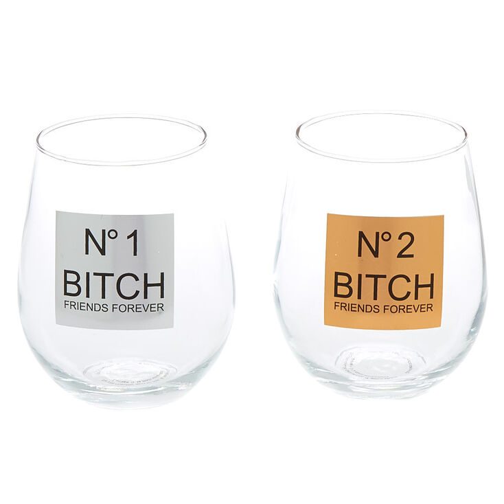 Number 1 & Number 2 Bitch Friends Forever Wine Glass Set - 2 Pack,
