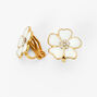 Embellished White Flower Clip-On Stud Earrings,