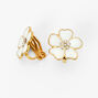 Embellished White Flower Clip On Stud Earrings,