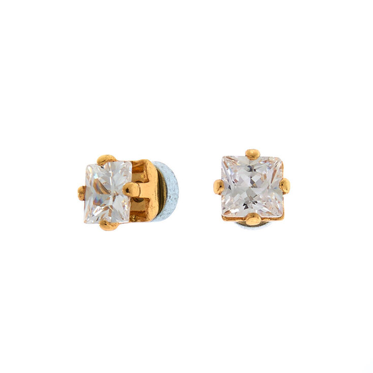 Gold Cubic Zirconia 3MM Square Magnetic Stud Earrings,