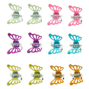 Rainbow Glitter Butterfly Mini Hair Claws - 12 Pack,