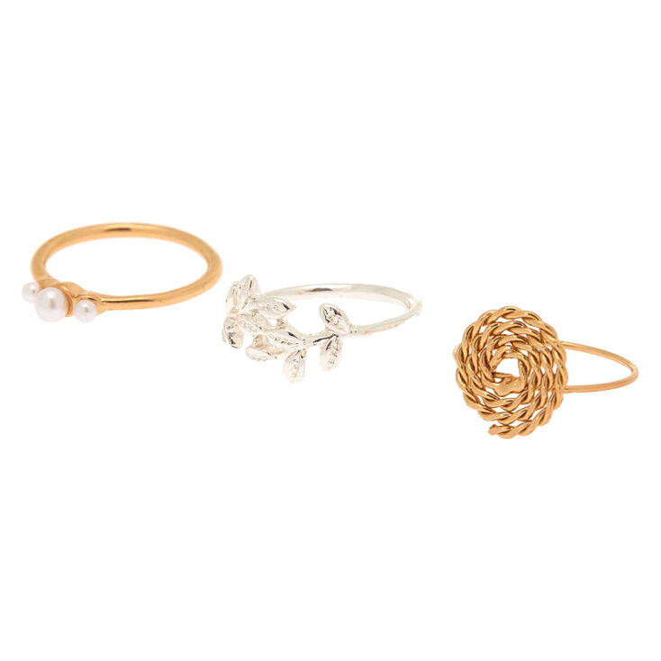 Mixed Metal Free Spirit Midi Rings - 3 Pack,