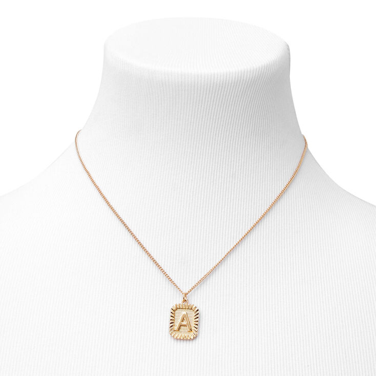 Gold Initial Rectangle Medallion Pendant Necklace - A,