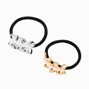 Mixed Metal Ruffle Pearl Cuff Hair Ties - 2 Pack,