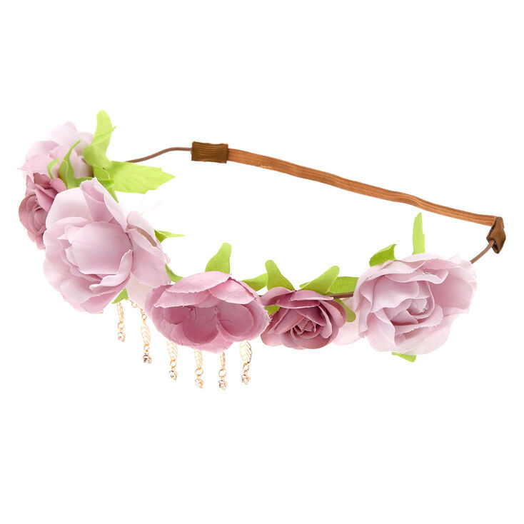 Rose Gold Leaf Chain Flower Crown Headwrap - Mauve,