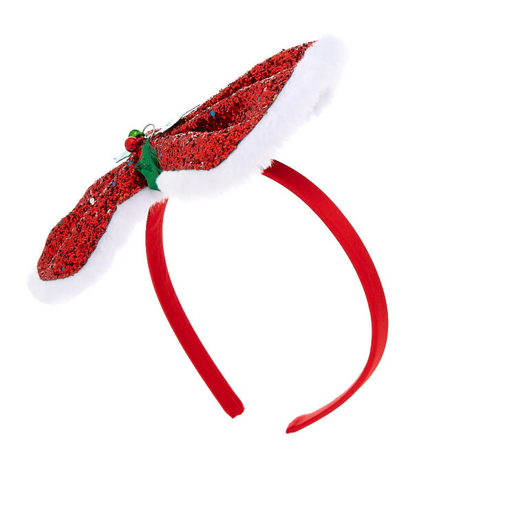 Glitter Holly Bow Headband - Red,