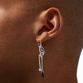 Silver-tone Embellished Butterfly Wing 2&quot; Drop Earrings,