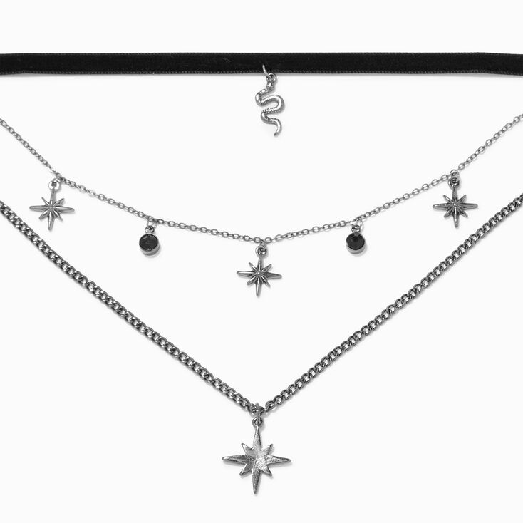 Hematite Starburst &amp; Snake Multi Strand Choker Necklaces - 2 Pack,