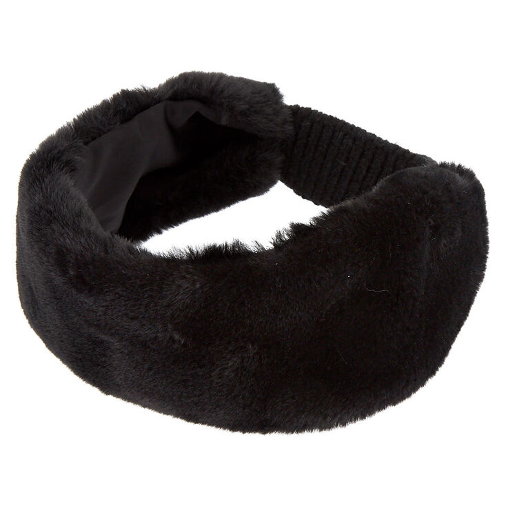 Faux Fur Ear Muff Headband - Black,