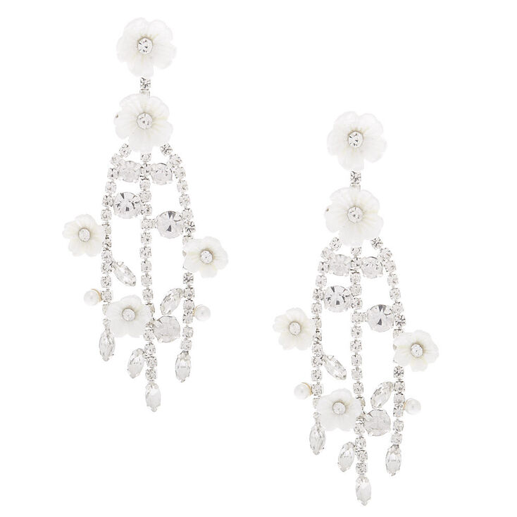 Silver 2.5" Rhinestone Flower Branch Drop Earrings,