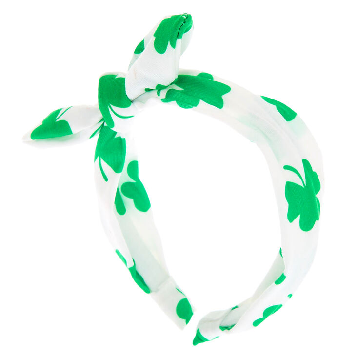 Shamrock Knotted Bow Headband - White,