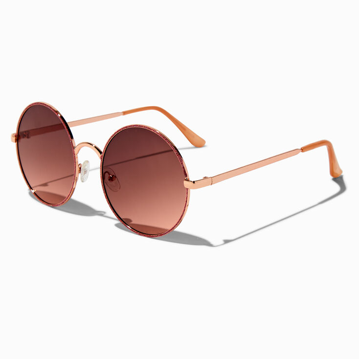 Rose Gold Glitter Rim Round Sunglasses,