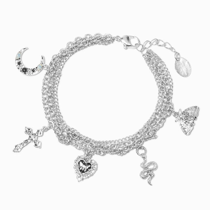 Burnished Silver Moody Moth Charm Multi-Strand Bracelet,