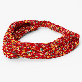 Floral Pleated Twisted Headwrap - Red,