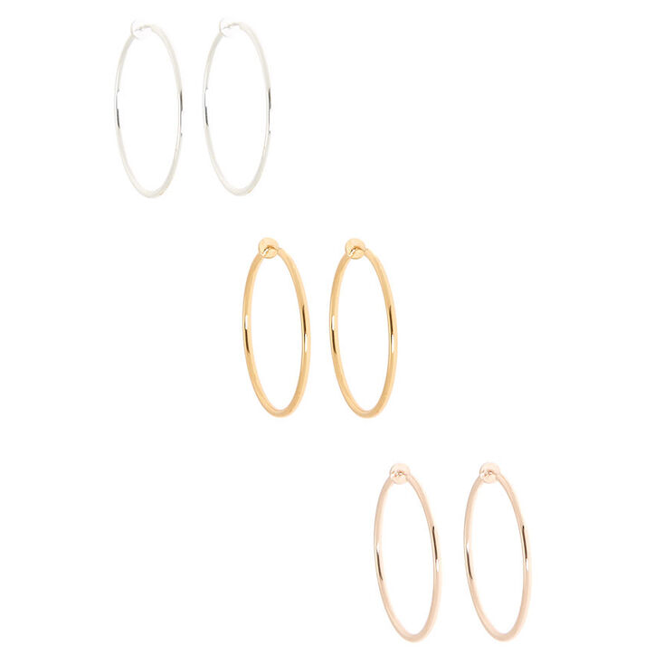 Mixed Metal 40MM Clip-On Hoop Earrings - 3 Pack,