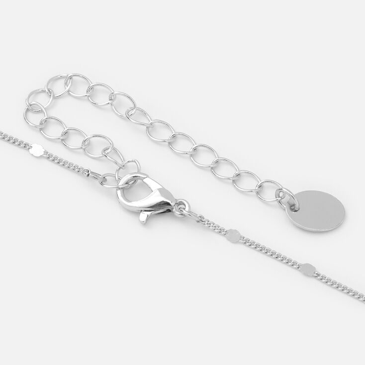 Silver Half Stone Initial Pendant Necklace - H,