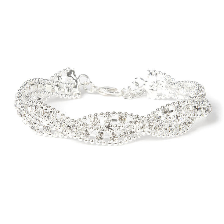 Rhinestone & Beaded Metal Chain Twist Bracelet,