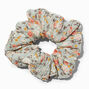 Pleated Green Floral Hair Scrunchie,