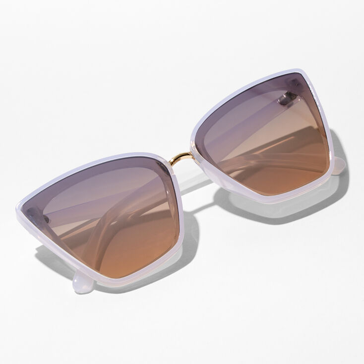 Frosted Cat Eye Mirrored Sunglasses - White,