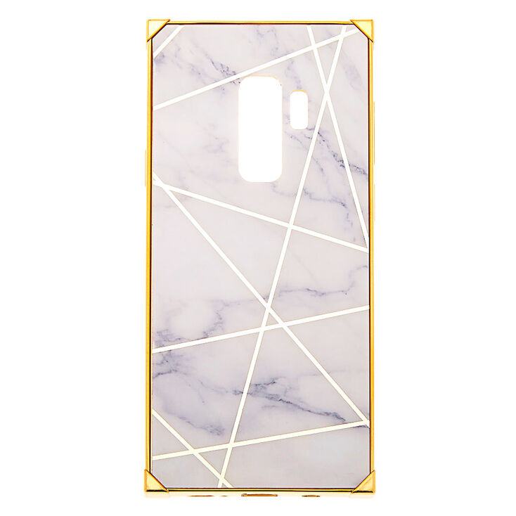 White & Gold Marble Geometric Square Phone Case - Fits Samsung Galaxy S9+,
