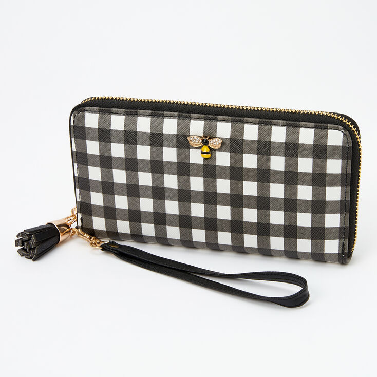 Black Gingham Honeybee Wristlet,