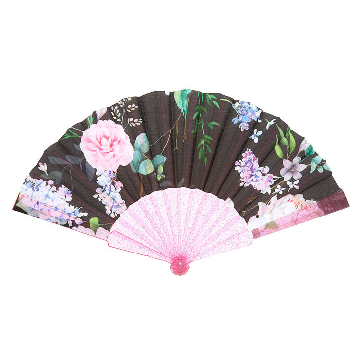 Floral Folding Fan - Black,