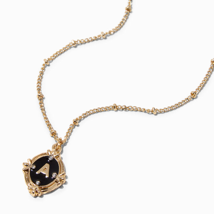 Gold Antique Style Initial Pendant Necklace - A,