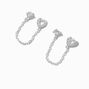 Sterling Silver Open Heart Connector Chain Stud Earrings,