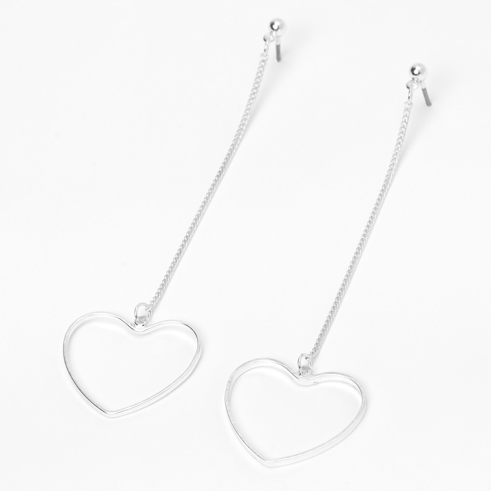 Silver heart drop earrings clearance