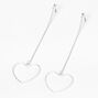 Silver Open Heart Linear 3&quot; Drop Earrings,