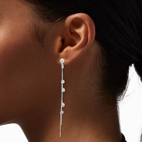Silver 4&quot; Round Crystal Linear Drop Earrings,