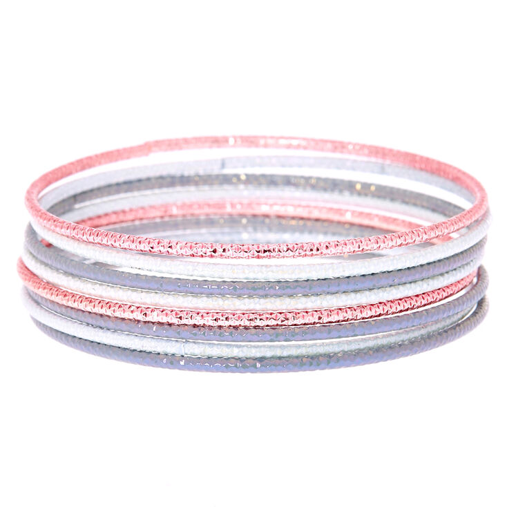 Metallic Pink And Silver Bangle Set,
