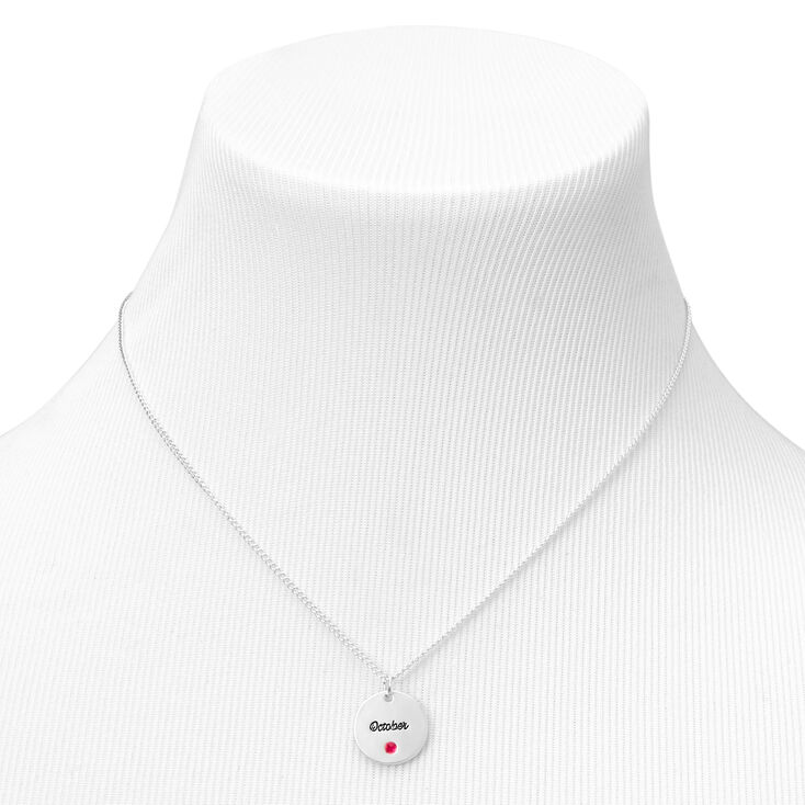 Silver Birthstone Color Tag Pendant Necklace - October,