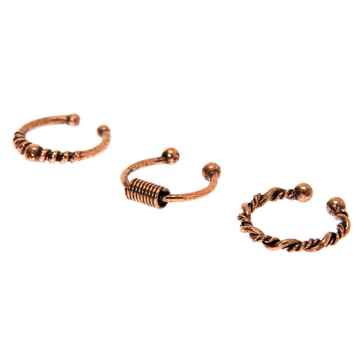 Rose Gold Burnt Bali Faux Hoop Nose Rings - 3 Pack,