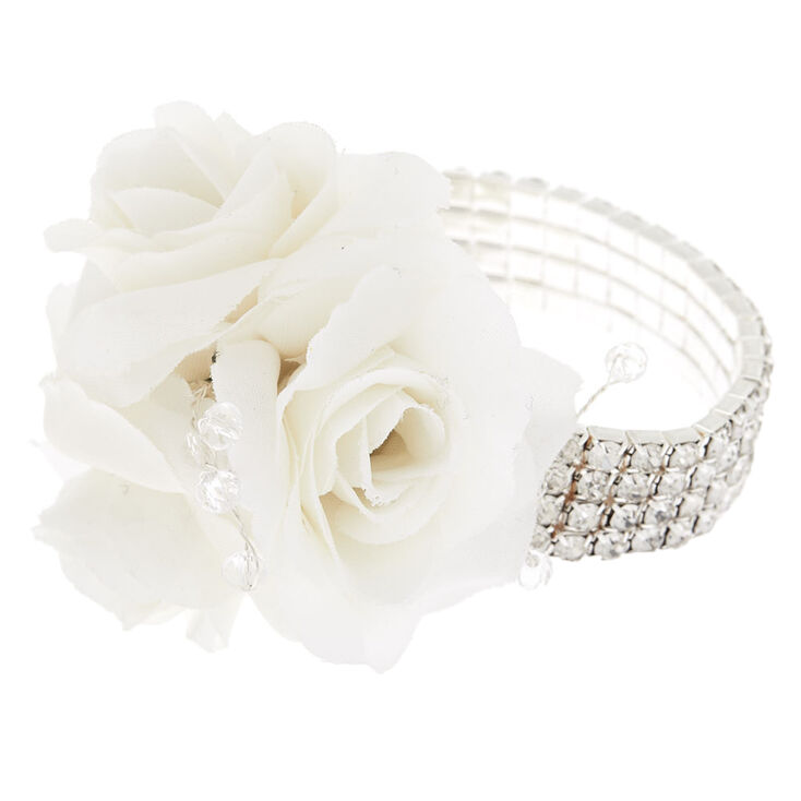 Silver Rhinestone Corsage - White,