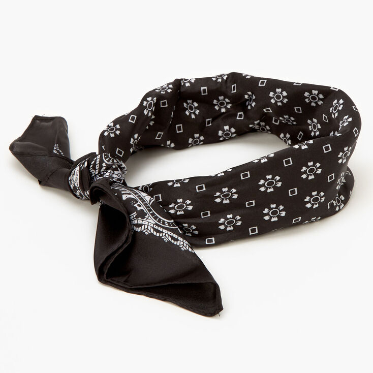 Floral Paisley Silky Bandana Headwrap - Black,