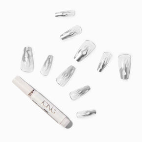 Silver Flame Squareletto Vegan Faux Nail Set - 24 Pack,