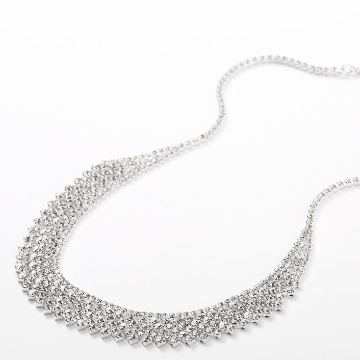Silver Rhinestone Waterfall Statement Necklace,