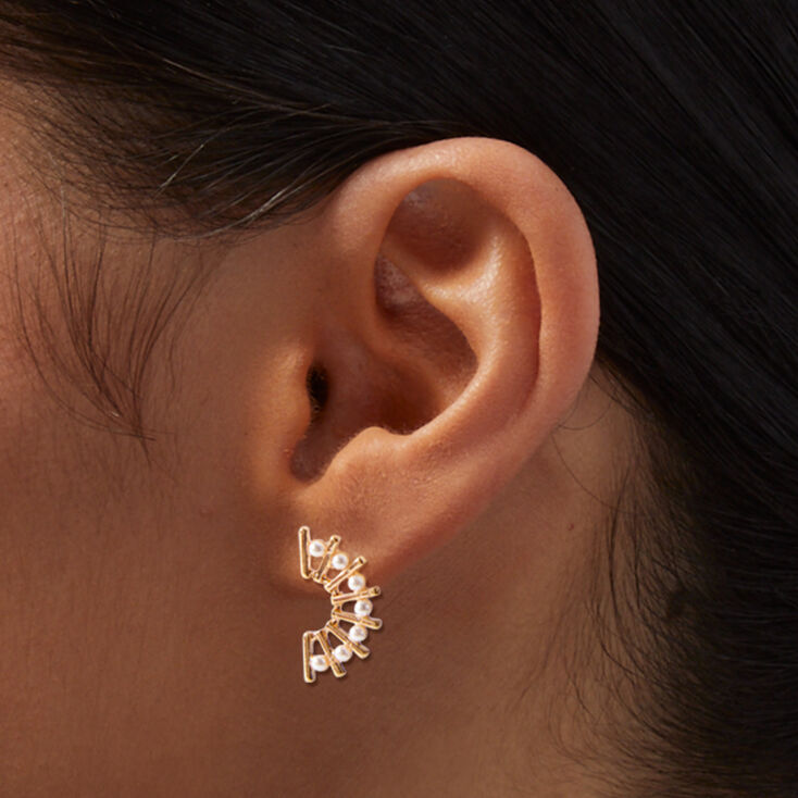 Gold-tone &amp; Pearl Fan Earrings,